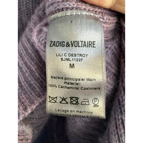 Zadig & Voltaire Lili C Destroy Mauve Lavender Cashmere Sweater size Medium - Picture 4 of 7